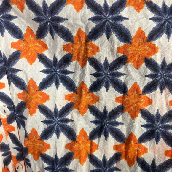 Ro’s Garden Orange and Blue white printed button down blouse size medium - Picture 3 of 8